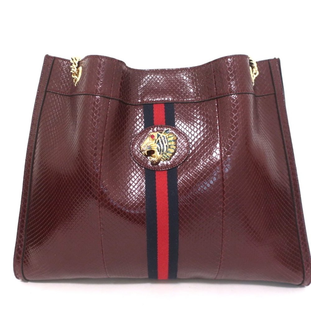 GUCCI RAJAH PYTHON MAXI TOTE BORDEAUX CHAIN STRAP SHOULDER BAG - Picture 3 of 15